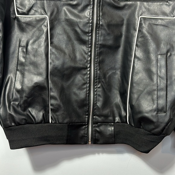 Jiechaofang Black with White Piping Faux Leather Jacket in Size XL - Picture 5 of 15